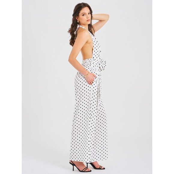 Oriana White Polka Dots Halter Jumpsuit - Picture 10 of 14
